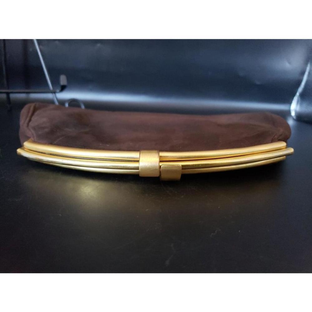 Vintage Dark Brown Velvet Gold Trim Block Wristlet strap Bag Purse w/ mirror! - Picture 3 of 14